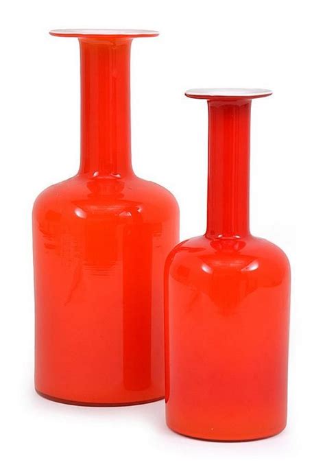 Pair Of Gul Vases By Otto Brauer For Holmegaard Denmark Scandinavian Named Designers Glass