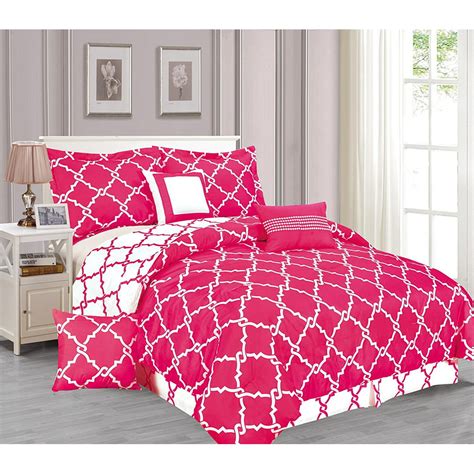 Galaxy 7 Piece Comforter Set Reversible Soft Oversized Bedding Hot Pink California King Size