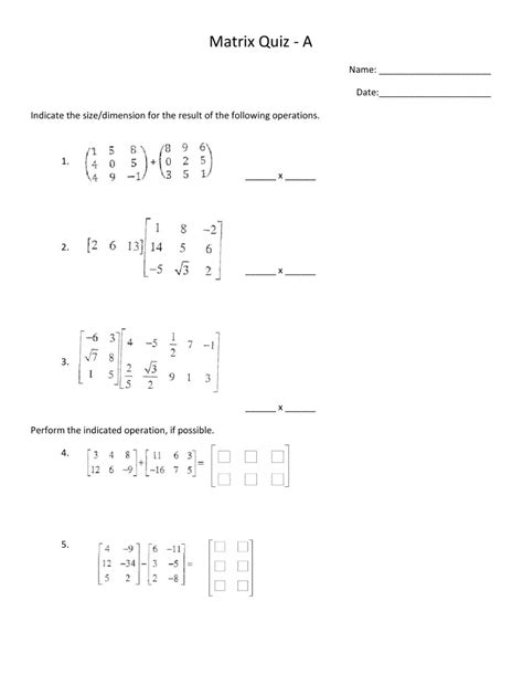 Matrix Addition And Scalar Multiplication Worksheet Times Tables