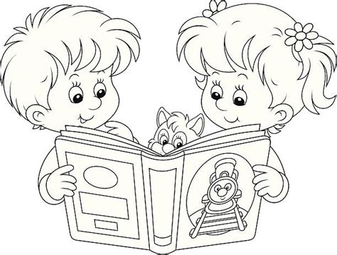 Royalty Free Book Black And White Little Girls Reading Clip Art Vector