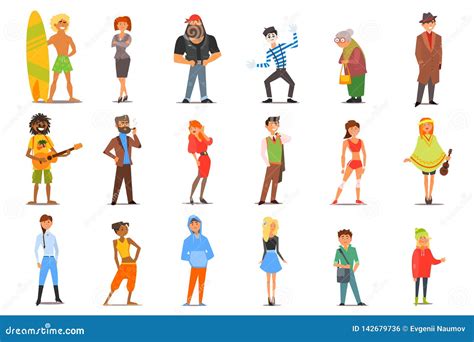 Flat Vector Set Of Various Cartoon People Characters With Different