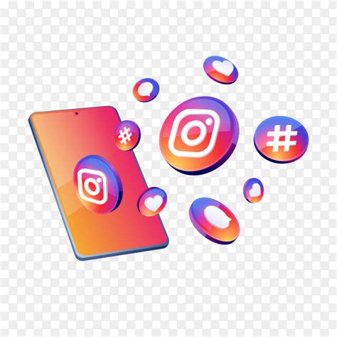 Instagram 3d Social Media Icons With Smartphone Symbol On Transparent