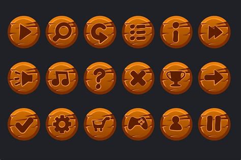 Premium Vector Game Ui Kit Set Of Cartoon Wooden Circles Buttons For