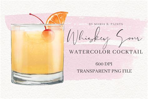 Whiskey Sour Watercolor Cocktail Food Illustrations ~ Creative Market