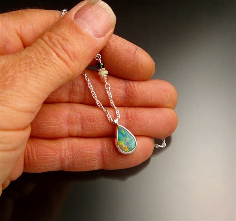 Blue Australian Boulder Opal Necklace Sterling Silver Large Stone