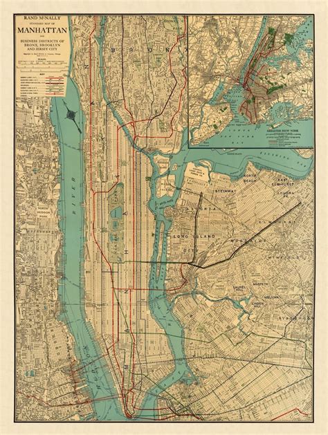 Map Of Manhattan Old Map Of Manhattan New York Manhattan Etsy