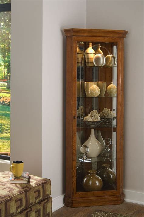 Solid wood curio cabinets handcrafted out of solid wood by amish artisans. Mirrored 4 Shelf Corner Curio Cabinet, Golden Oak Brown ...