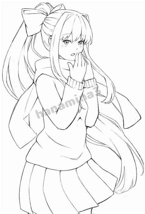 Monika Line Art By Hanamina3 On Deviantart Line Art Body Drawing