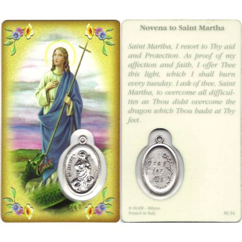 Prayer To Stmartha Prayer Card With Medal Cm85 X 5 3 14 X 2