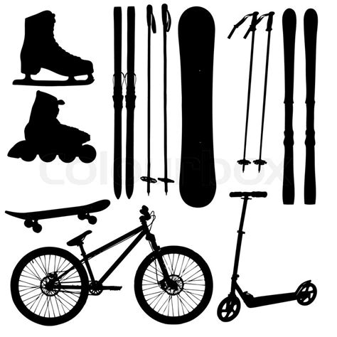 You can download the sports equipment cliparts in it's original format by loading the clipart and. Sports Equipment silhouette vector illustration | Stock ...