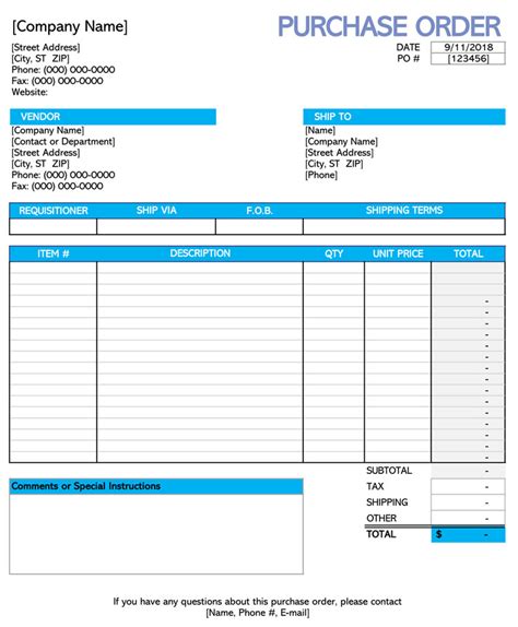 purchase order templates forms samples excel