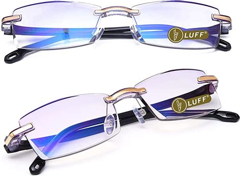 luff rimless reading glasses blue light blocking diamond cut edge design frameless