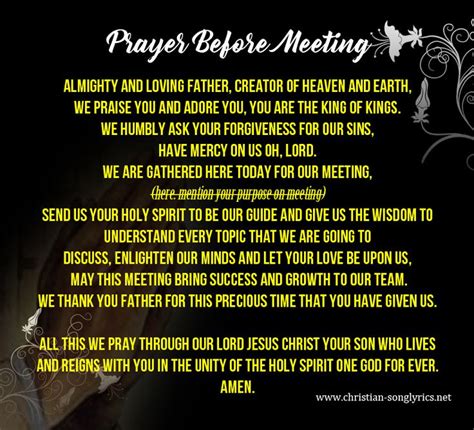 Prayer Before Meeting Opening Prayer Business Prayer Closing Prayer