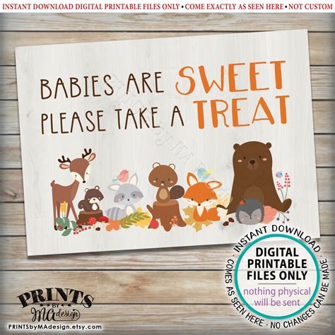 Woodland Animal Baby Shower Signs Bundle Pack Sweet Treat Etsy