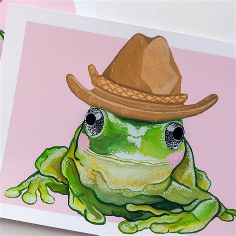 Cowboy Frog Frog Painting Frog In Hat Cute Frog Frog Art Etsy