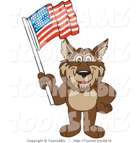 Vector Illustration Of A Cartoon Wolf Mascot Waving An American Flag By