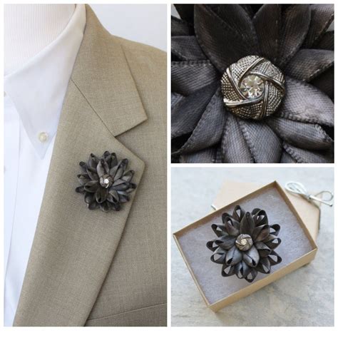 Mens Flower Lapel Pin Gray Lapel Flower For Men Mens Lapel