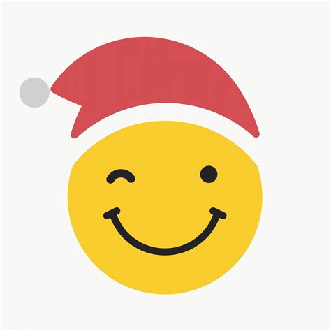 Round Yellow Santa With Winking Face Emoticon On Transparent Background