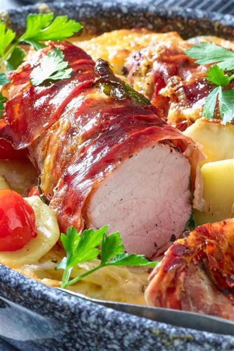 Schweinefilets Im Speckmantel Mit Kartoffelgratin Pork Recipes Cooking