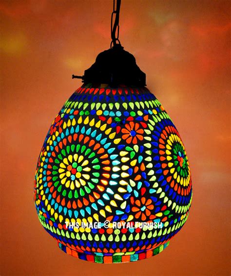 Designed and manufactured in germany, 1950s. Mosaic Multi Color Hanging Pendant Light Lantern ...