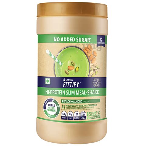 saffola fittify hi protein slim meal shake 420gm each pistachio almond buy jar of 1 0 pack at