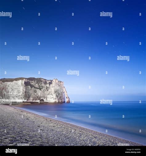 Etretat Aval Cliff Landmark And Its Beach Starring Night Photography