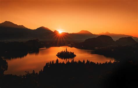 Wallpaper City Twilight Sunset Mountains Dusk Lake Bled Slovenia