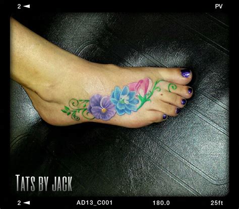 Full Foot Tattoo In 2020 Foot Tattoos Birth Flower Tattoos Flower Foot Tattoo