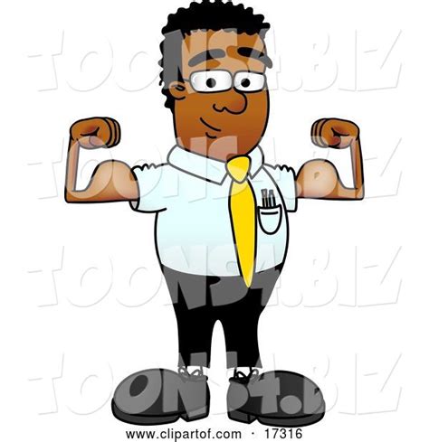 Vector Illustration Of A Cartoon Strong Black Business Man Mascot