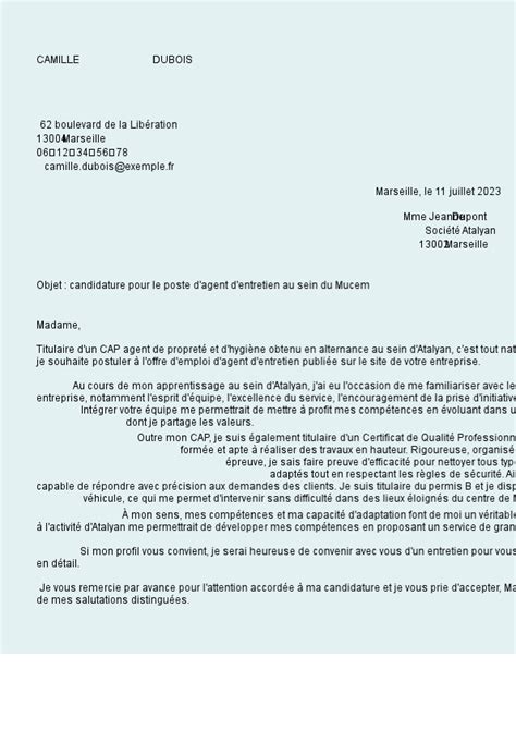 Exemples De Lettre De Motivation Agent Dentretien Et Conseils