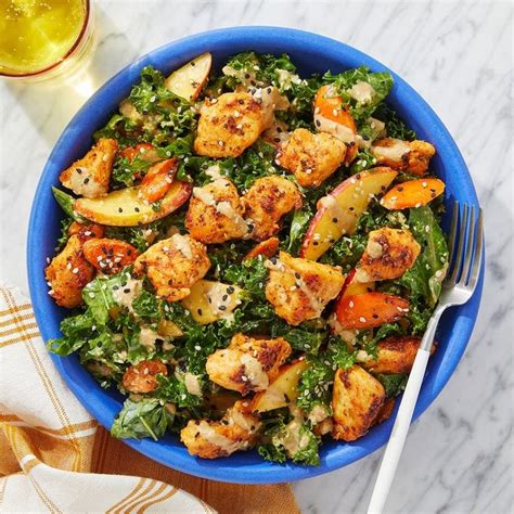 Seared Chicken And Kale Salad With Peach And Sesame Dijon Dressing Recipe