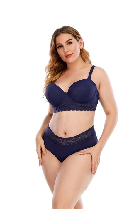 ladies plus size bra and panty set sexy underwear set with lace at underbust blue ladies