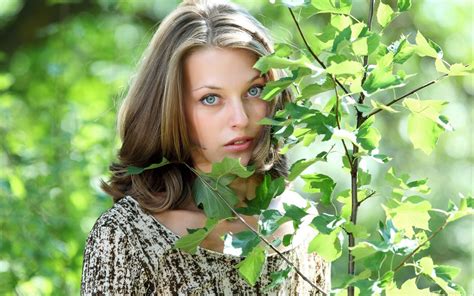 Wallpaper Face Sunlight Forest Leaves Women Blonde Long Hair