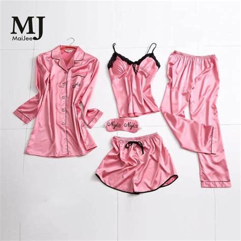 Mj021b Sex 5 Pic Silk Pijamas Mujer Night Suit Pyjamas Women Pajama Set