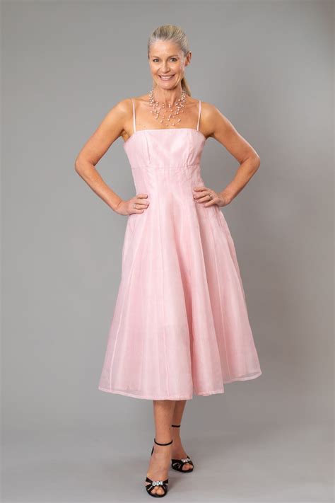 A Classic Tea Length Dress In Soft Pink For The Modern And Elegant