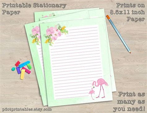 Flamingo And Flowers Printable Stationery Paper Penpal Etsy