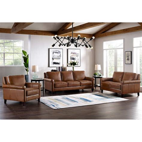 Larsen 3 Piece Top Grain Leather Set Leather Couches Living Room Top