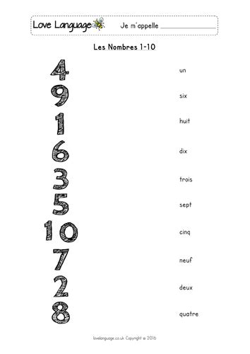 French Numbers 1 To 10 Worksheet