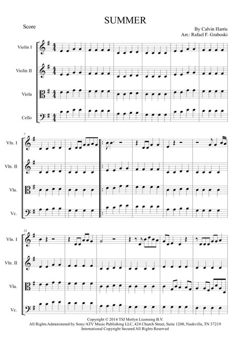 Summer Sheet Music Calvin Harris String Quartet