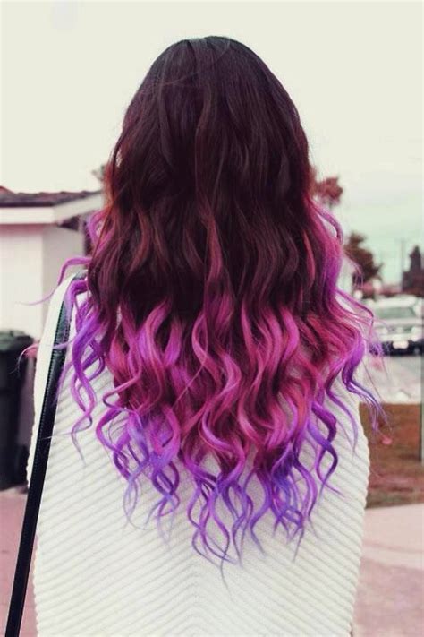 Brown Hair With Pink And Purple Bottom Tips Diy Ombre Hair Purple