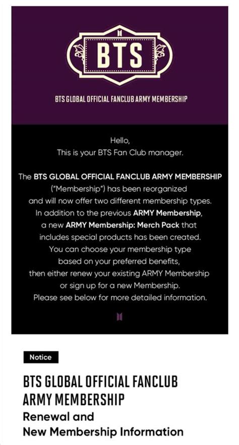 Notice Bts Global Official Fanclub Army Membership Bts Amino