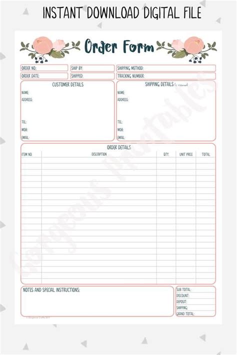 Order Form Printable For Business Client Order Form Printable Craft Order Form Craft Fair