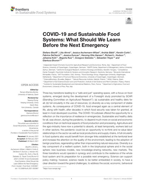 Pdf Covid And Sustainable Food Systems What Should We Learn