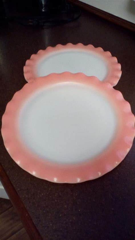 Vintage Hazel Atlas Milkglass Crinoline Ripple Pink Dinner Plates Set