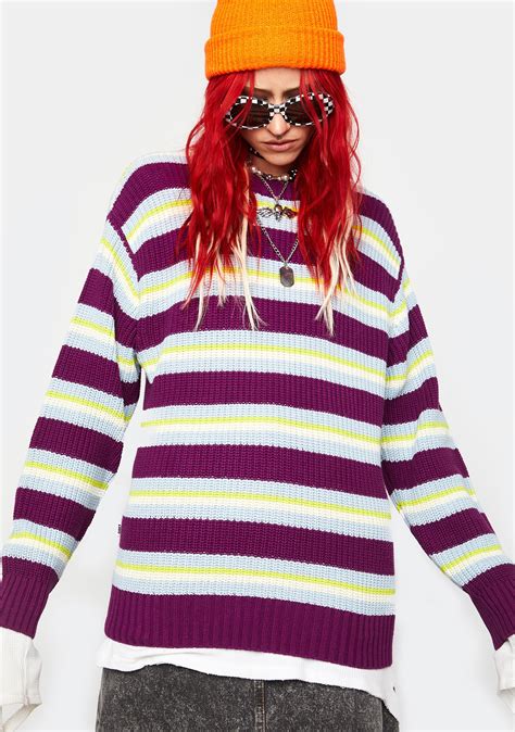 Obey Striped Knit Sweater Multi Dolls Kill