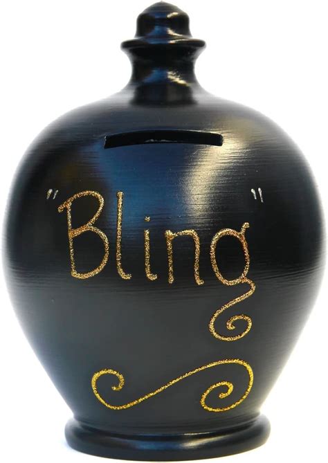 Terramundi Money Pot Black With Gold Glitter Bing S148