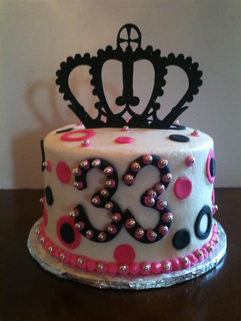 33rd Birthday Cake Buttercream Icing With Fondant Details Paper Crown