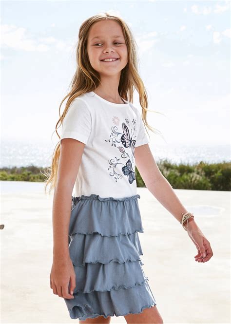 Mädchen Shirtkleid Mit Volant Weißmattblau Bpc Bonprix Collection