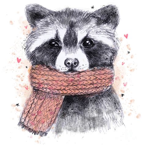 Cute Raccoon With Scarf Sketchy Digital Art By Maria Sem Fine Art America