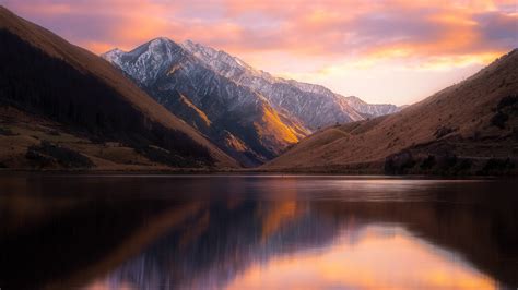 Wallpaper Lake Kirkpatrick New Zealand Mountains Sunset Nature